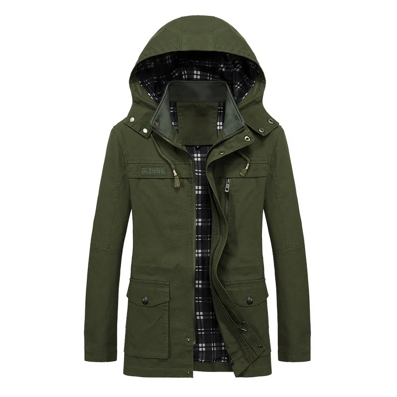 Herren Fieldparka im Urban-Utility Stil mit karierter Innenfutter, abnehmbarer Kapuze und Multifunktions‑Taschen Drune