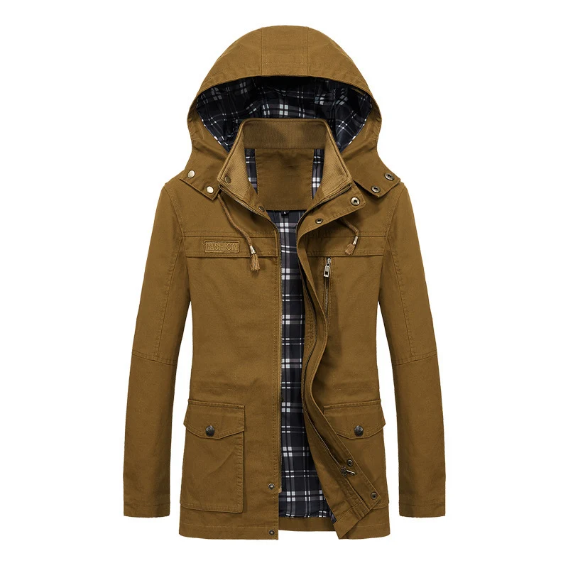Herren Fieldparka im Urban-Utility Stil mit karierter Innenfutter, abnehmbarer Kapuze und Multifunktions‑Taschen Drune