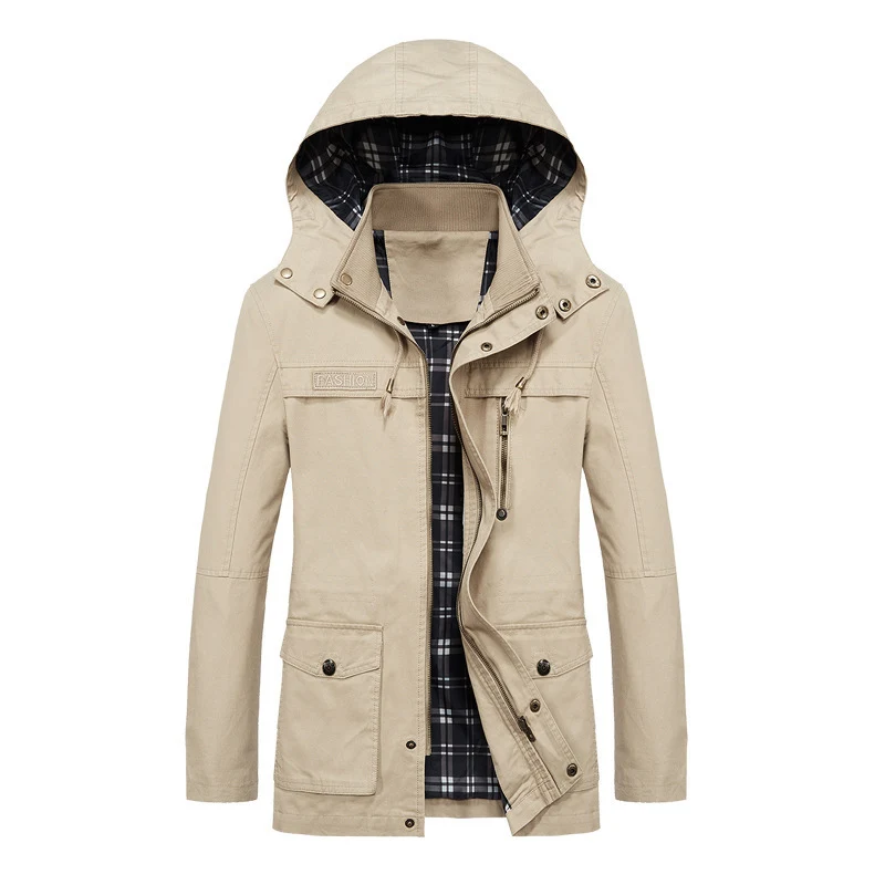Herren Fieldparka im Urban-Utility Stil mit karierter Innenfutter, abnehmbarer Kapuze und Multifunktions‑Taschen Drune
