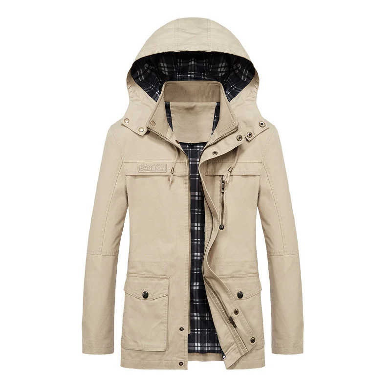 Herren Fieldparka im Urban-Utility Stil mit karierter Innenfutter, abnehmbarer Kapuze und Multifunktions‑Taschen Drune