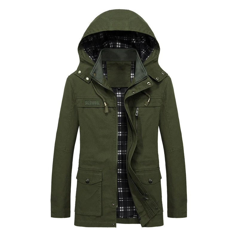 Herren Fieldparka im Urban-Utility Stil mit karierter Innenfutter, abnehmbarer Kapuze und Multifunktions‑Taschen Drune