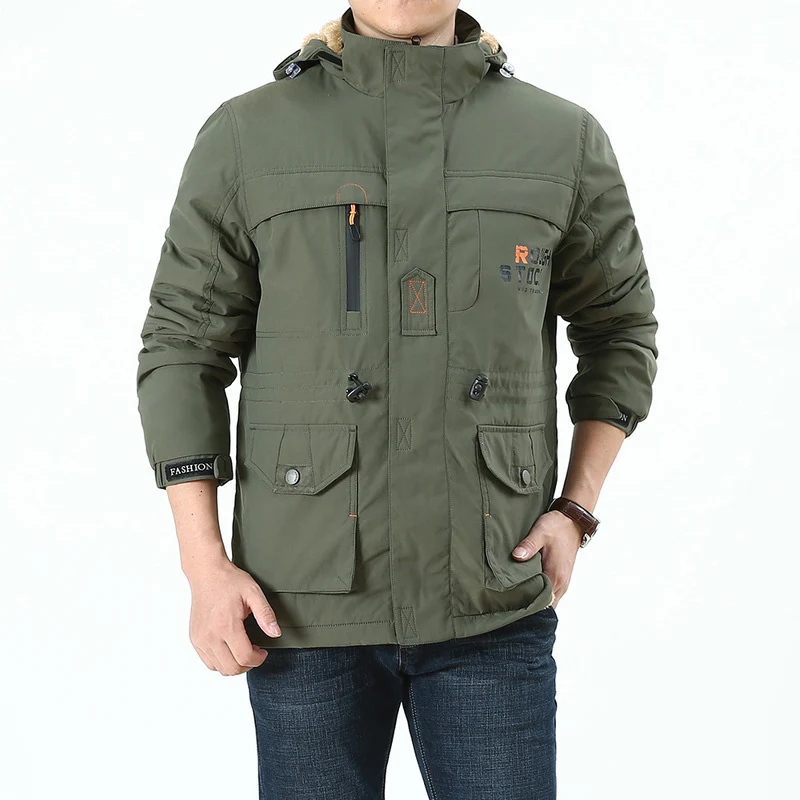 Herren Fieldjacke im Urban-Utility-Stil mit Mehrfachtaschen und hochschließendem Kragen Drune