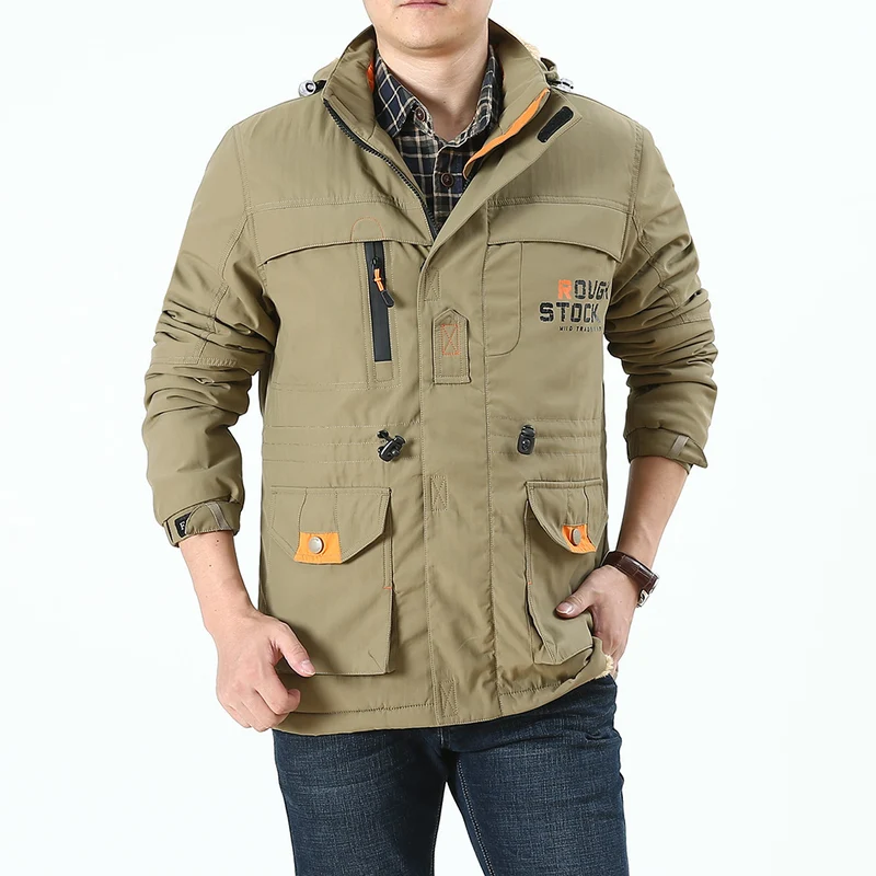Herren Fieldjacke im Urban-Utility-Stil mit Mehrfachtaschen und hochschließendem Kragen Drune
