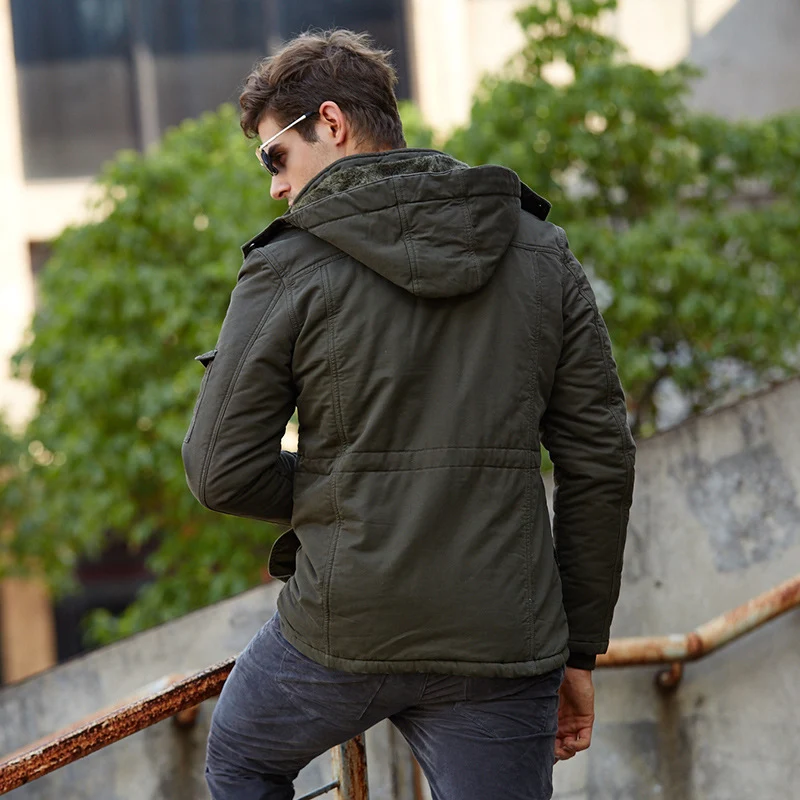 Herren Fieldjacke im Urban-Utility‑Stil mit Kapuze, Pattentaschen und Tunnelzug-Taille Drune
