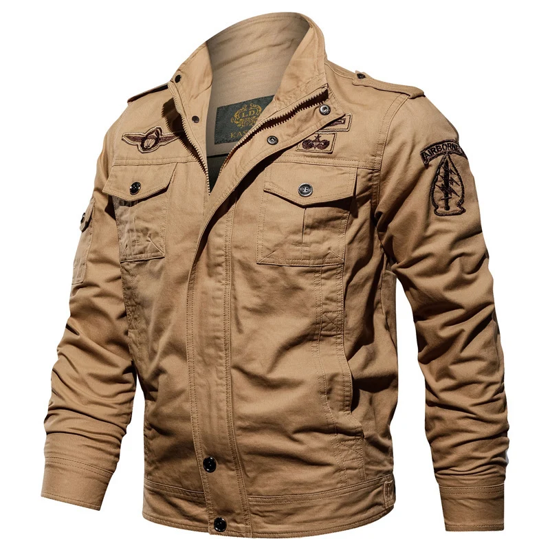 Herren Fieldjacke im Military-Canvas-Stil mit Epauletten und Multifachtaschen Drune
