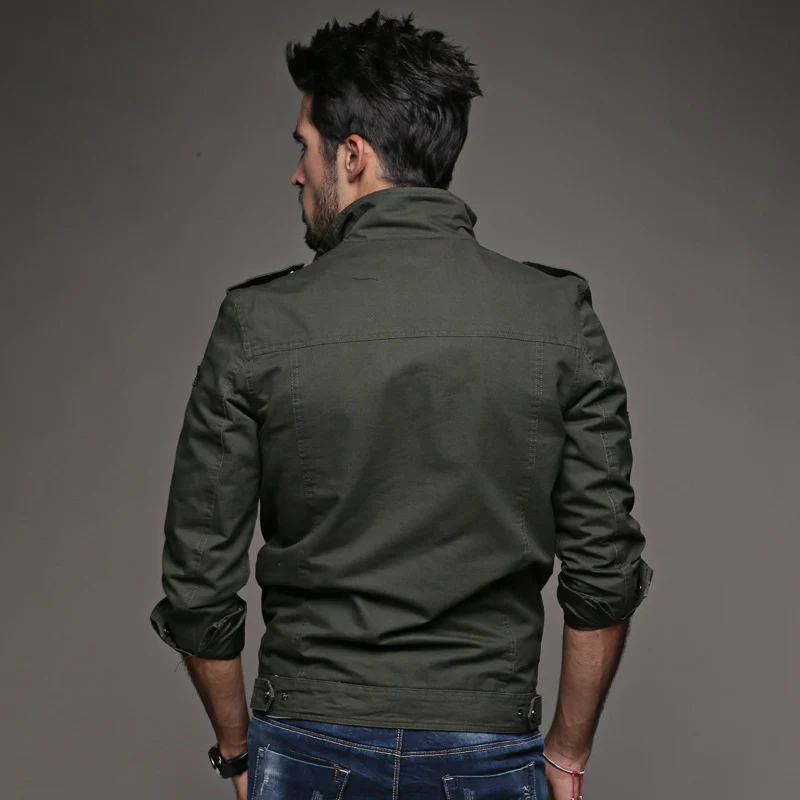 Herren Fieldjacke im Military-Canvas-Stil mit Epauletten und Multifachtaschen Drune