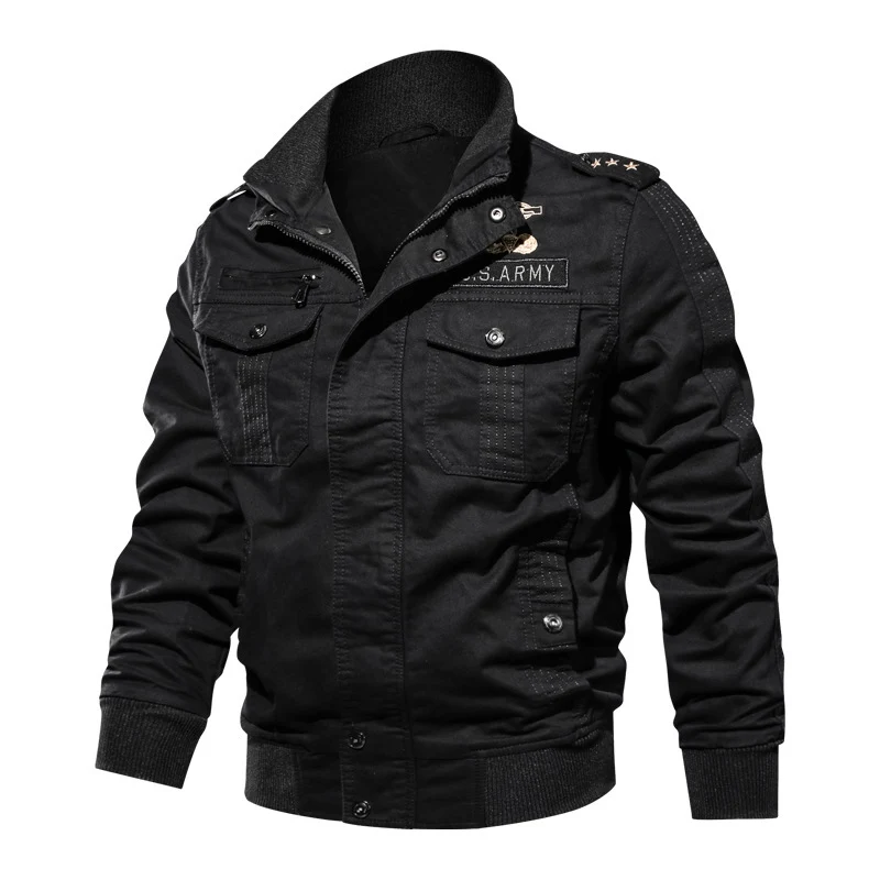 Herren Fieldbomberjacke im Military-Utility-Stil mit Schulterpatten, Rippenbündchen und aufgesetzten Brusttaschen Drune