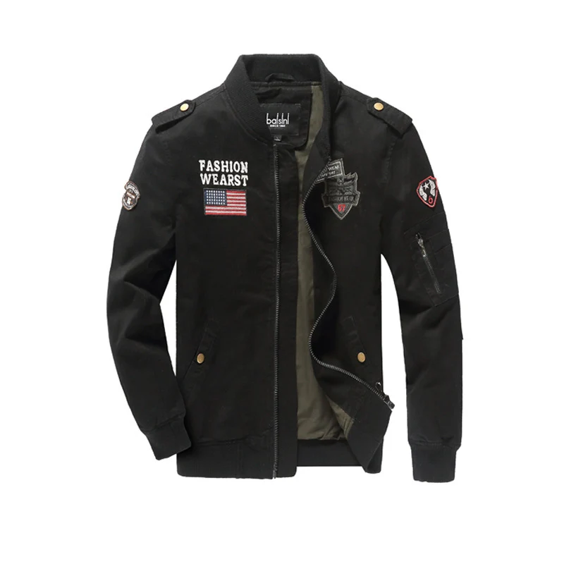 Herren Field-Bomberjacke im Pilotenstil mit Patch-Applikationen und Ärmeltasche Drune