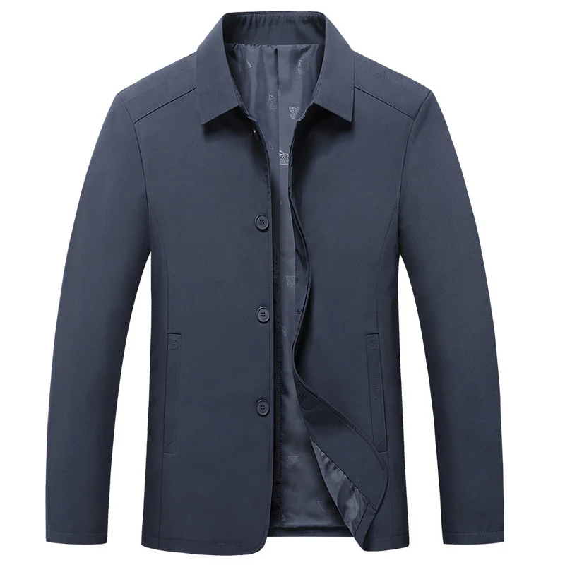 Herren elegantes leichtes City-Sakko im Blouson-Stil mit Hemdkragen und gefüttertem Innenfutter Drune