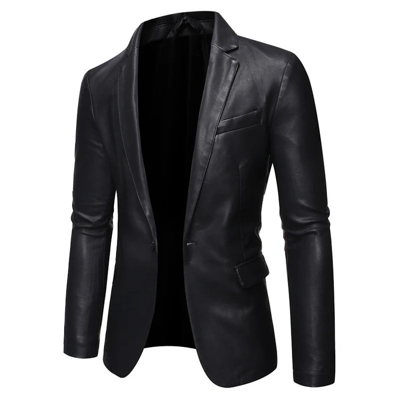 Herren Elegantes Lederblazer-Sakko im Slim-Fit mit Reverskragen Drune