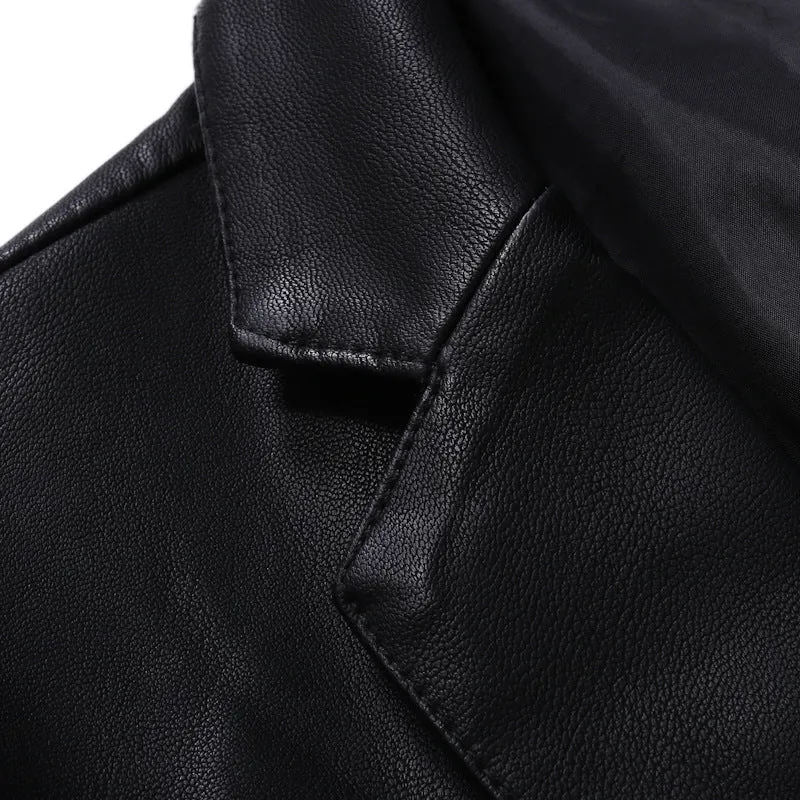Herren Elegantes Lederblazer-Sakko im Slim-Fit mit Reverskragen Drune