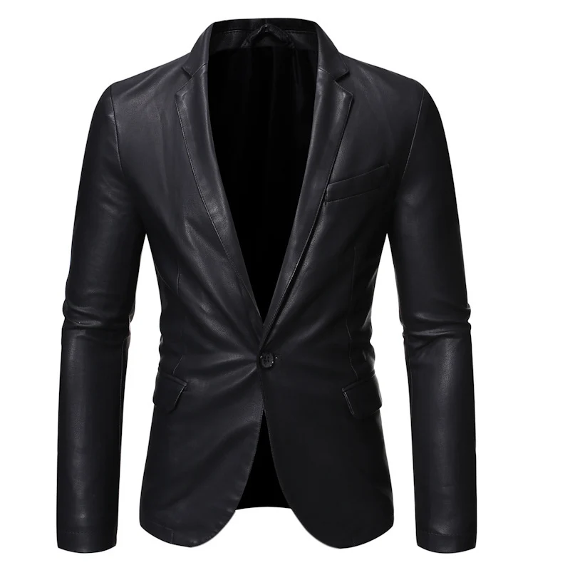Herren Elegantes Lederblazer-Sakko im Slim-Fit mit Reverskragen Drune