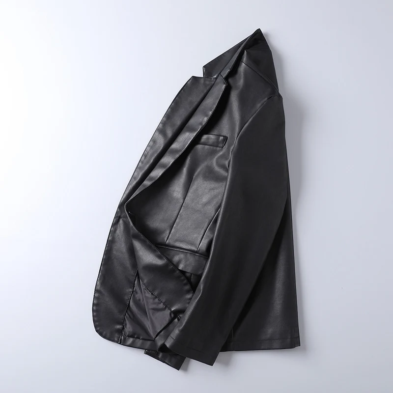Herren elegantes Kunstleder-Sakko mit tailliertem Schnitt und Ein-Knopf-Verschluss Drune