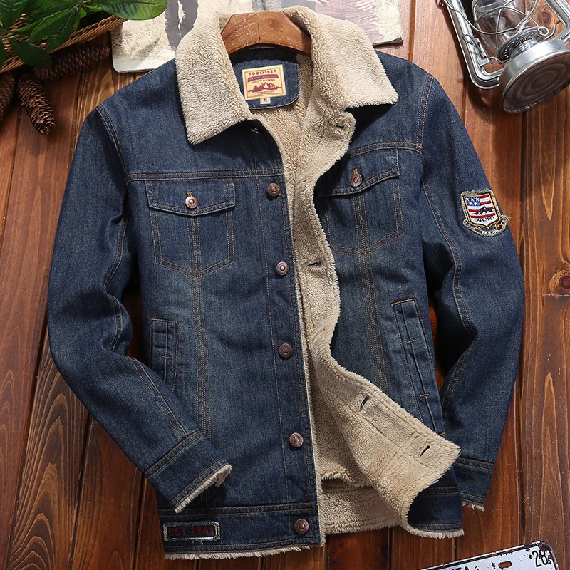 Herren Denimjacke mit wärmender Sherpa-Innenfütterung und Retro-Worker-Details Drune