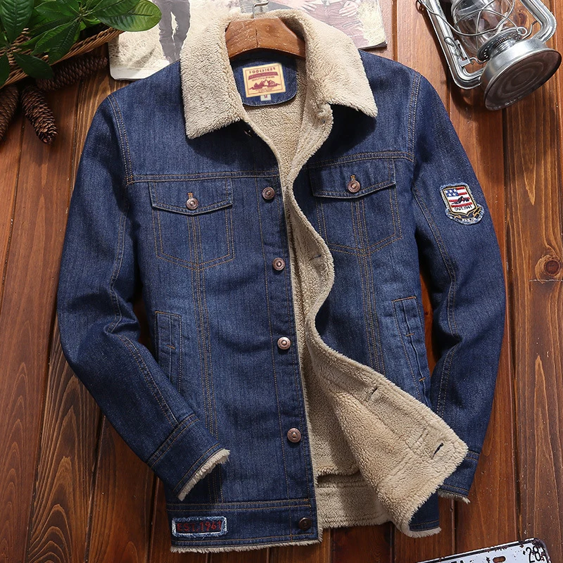 Herren Denimjacke mit wärmender Sherpa-Innenfütterung und Retro-Worker-Details Drune