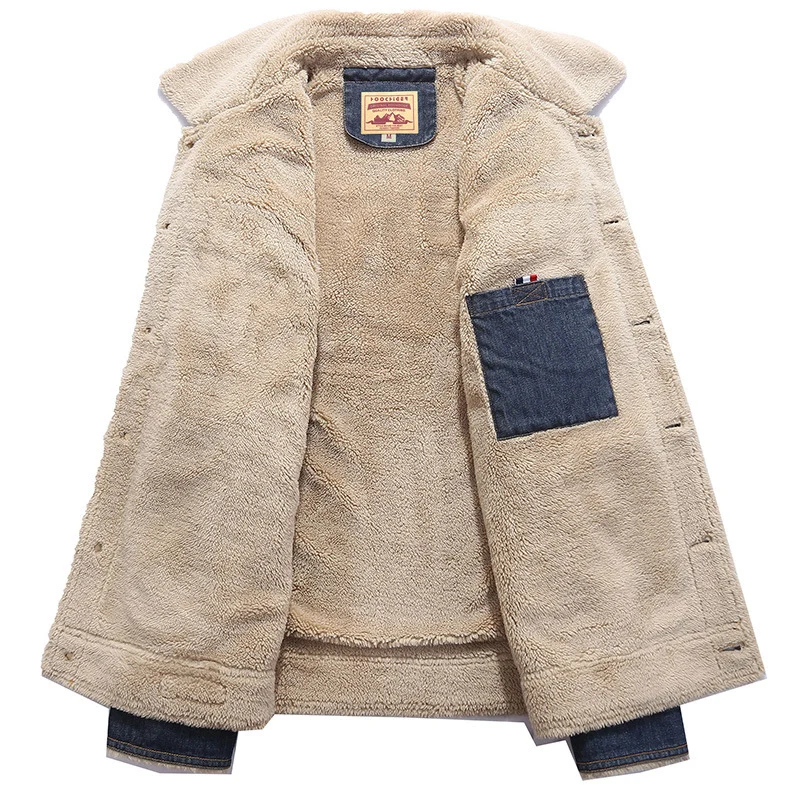 Herren Denimjacke mit wärmender Sherpa-Innenfütterung und Retro-Worker-Details Drune