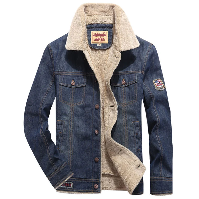 Herren Denimjacke mit wärmender Sherpa-Innenfütterung und Retro-Worker-Details Drune