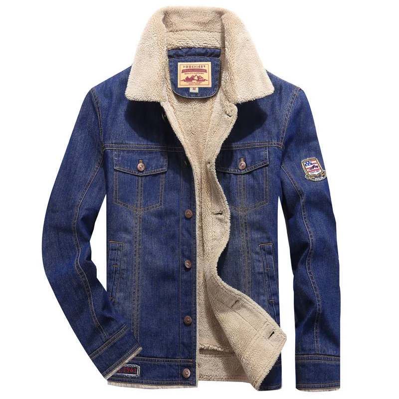 Herren Denimjacke mit wärmender Sherpa-Innenfütterung und Retro-Worker-Details Drune