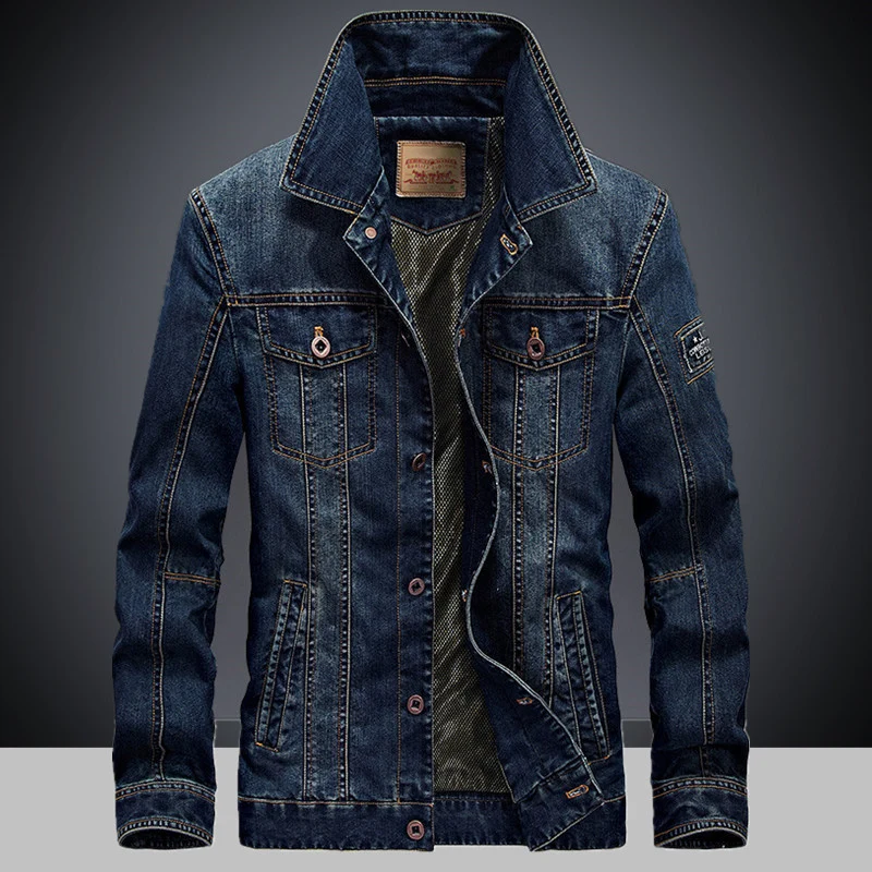 Herren Denimjacke mit Mesh-Innenfutter und hohem Stehkragen Drune