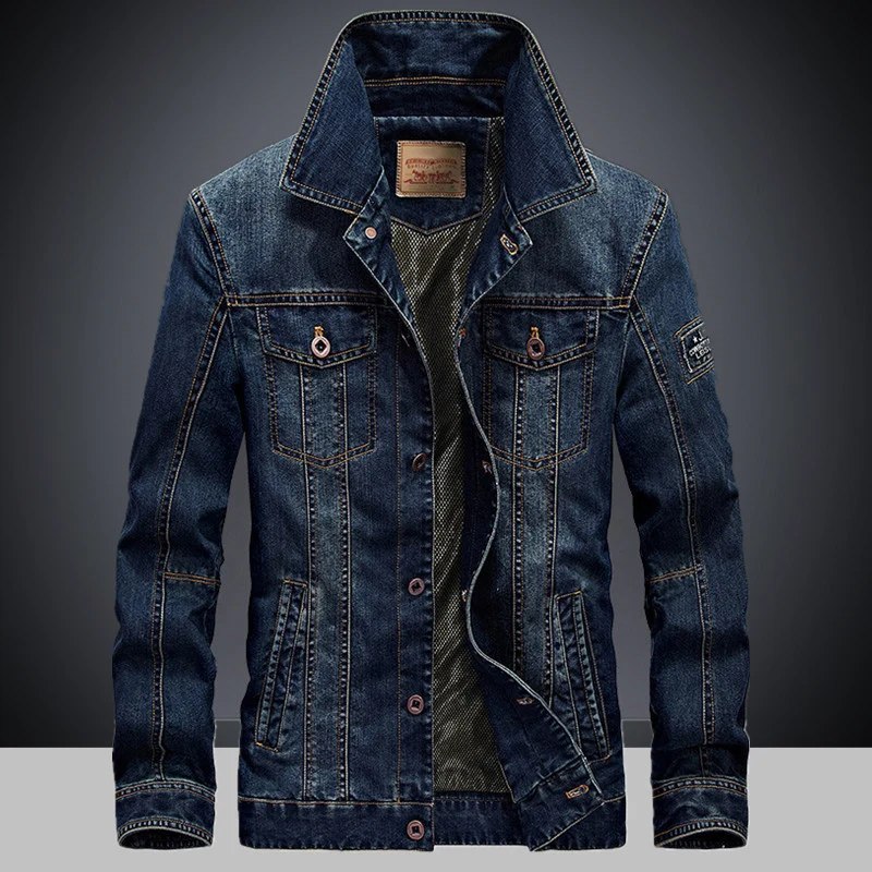 Herren Denimjacke mit Mesh-Innenfutter und hohem Stehkragen Drune