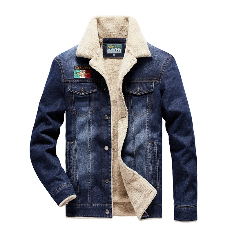 Herren Denim-Truckerjacke mit wärmender Sherpa‑Fütterung und Vintage‑Used-Details Drune