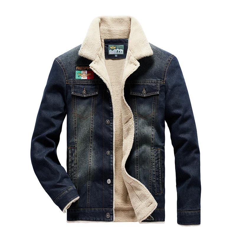 Herren Denim-Truckerjacke mit wärmender Sherpa‑Fütterung und Vintage‑Used-Details Drune