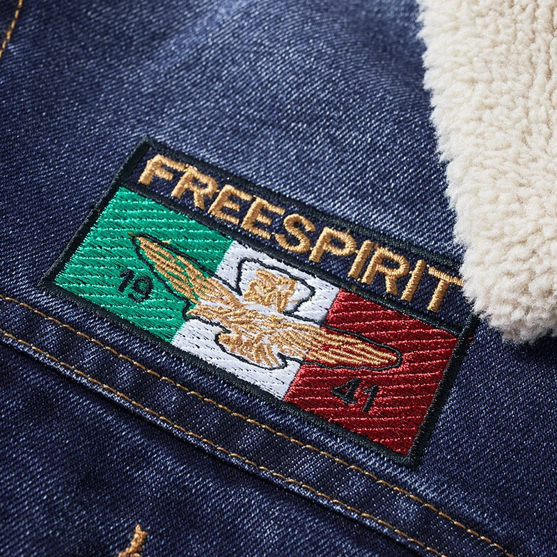 Herren Denim-Truckerjacke mit wärmender Sherpa‑Fütterung und Vintage‑Used-Details Drune