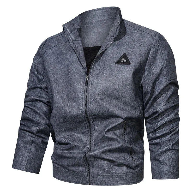 Herren Denim‑Optik Bomberjacke mit Stehkragen, gesteppter Schulterpasse und Reißverschluss Drune