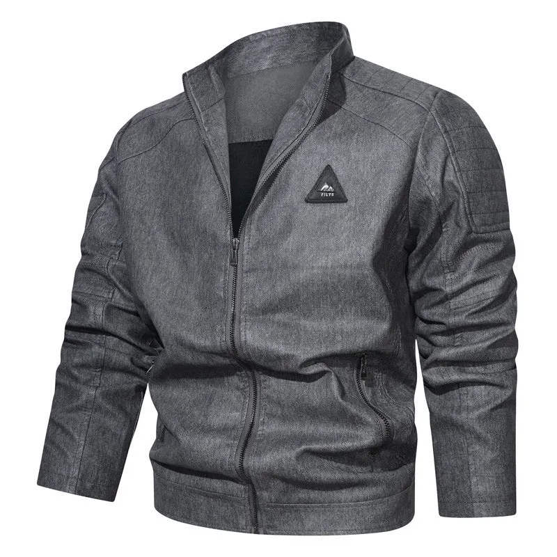 Herren Denim‑Optik Bomberjacke mit Stehkragen, gesteppter Schulterpasse und Reißverschluss Drune