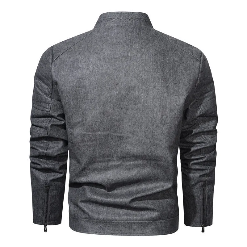 Herren Denim‑Optik Bomberjacke mit Stehkragen, gesteppter Schulterpasse und Reißverschluss Drune