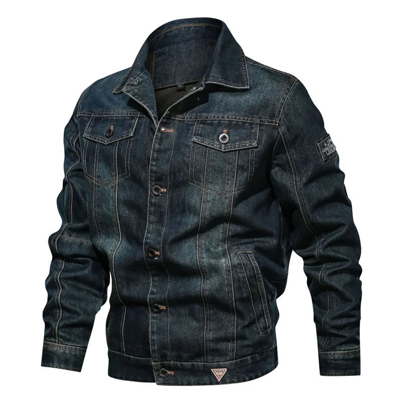 Herren Denim-Jeansjacke im Truckerstil mit gesteppter Innenlage und markanten Ziernähten Drune