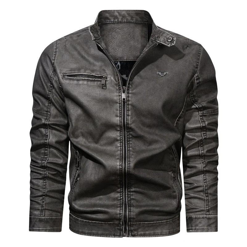 Herren Denim-Bomberjacke im Vintage-Look mit Reißverschluss und Ärmesteppungen Drune