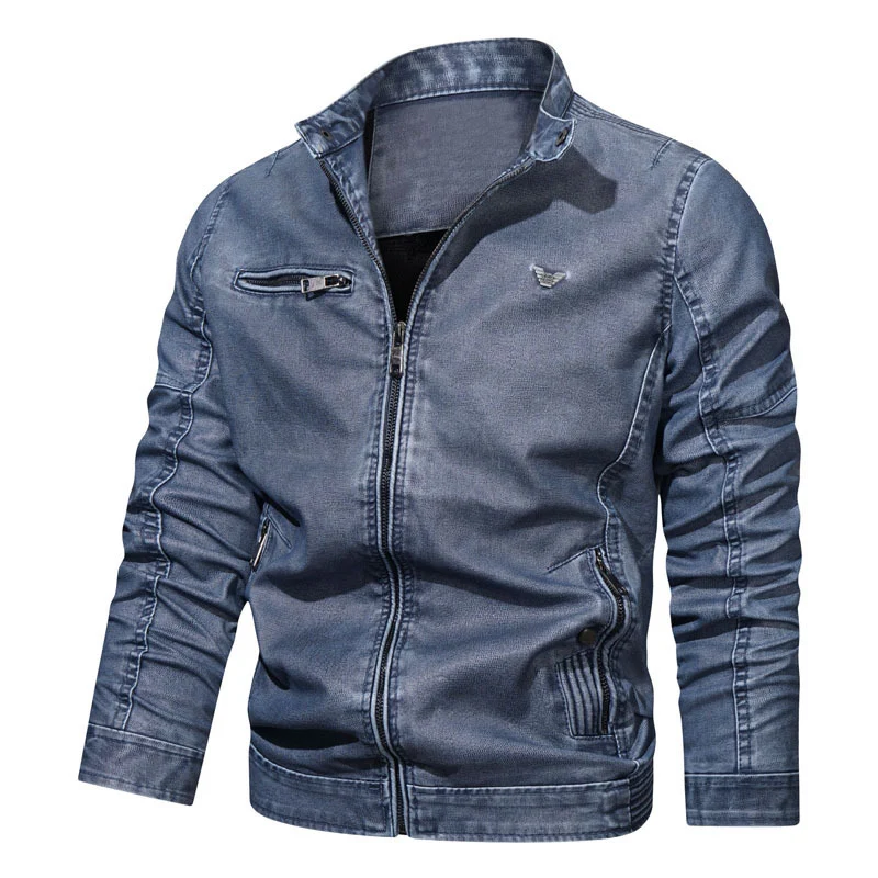 Herren Denim-Blouson im Pilotenstil mit tailliertem Schnitt, Reißverschlusstaschen und Steppdetails Drune