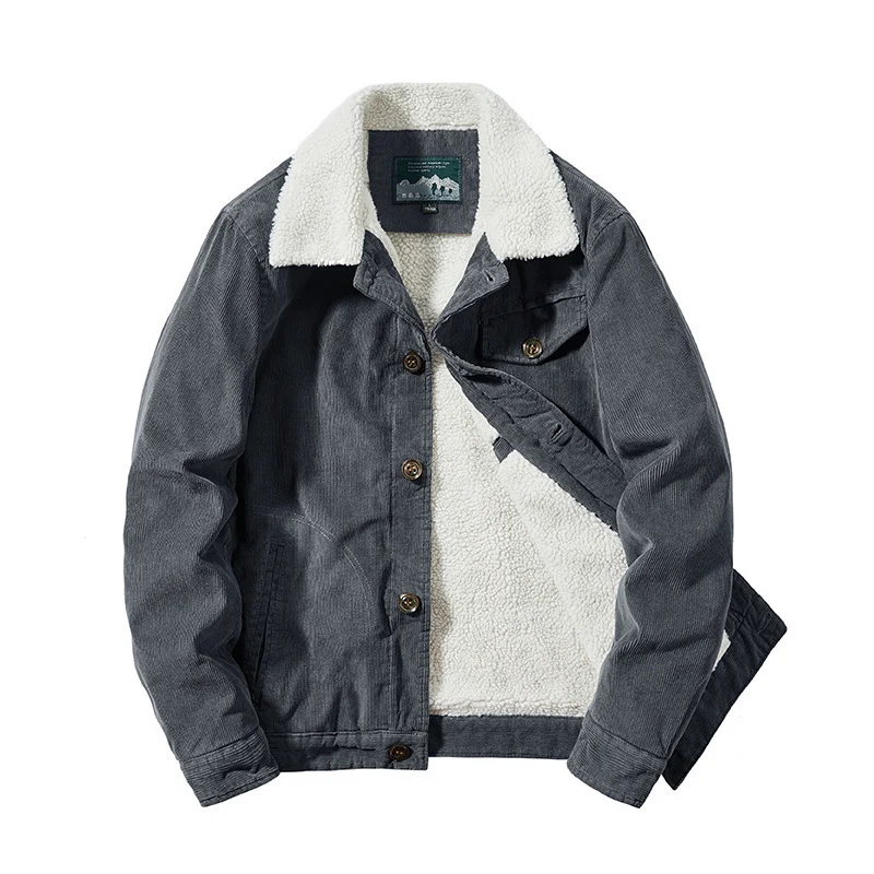 Herren Cordjacke mit wärmender Sherpa‑Innenseite und Teddykragen im Worker‑Blouson‑Stil Drune
