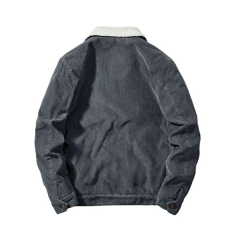 Herren Cordjacke mit wärmender Sherpa‑Innenseite und Teddykragen im Worker‑Blouson‑Stil Drune