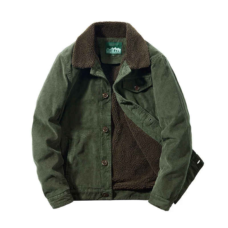 Herren Cordjacke mit wärmender Sherpa‑Innenseite und Teddykragen im Worker‑Blouson‑Stil Drune