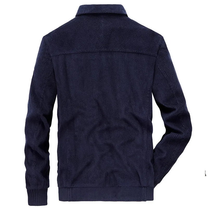 Herren Cordjacke mit Stehkragen, durchgehendem Reißverschluss und Badge-Details Drune