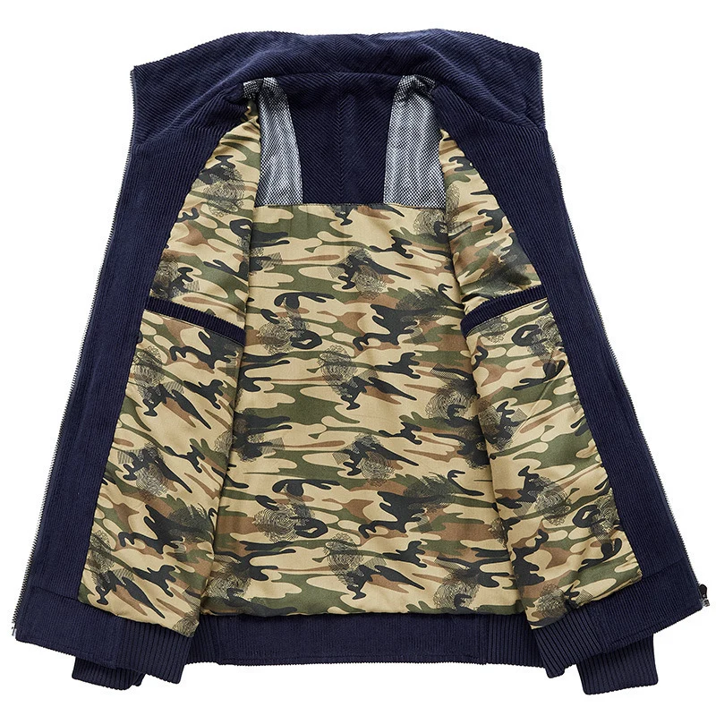 Herren Cordjacke mit Stehkragen, durchgehendem Reißverschluss und Badge-Details Drune