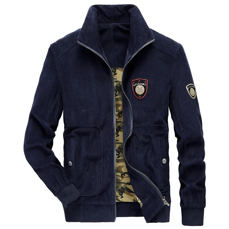 Herren Cordjacke mit Stehkragen, durchgehendem Reißverschluss und Badge-Details Drune