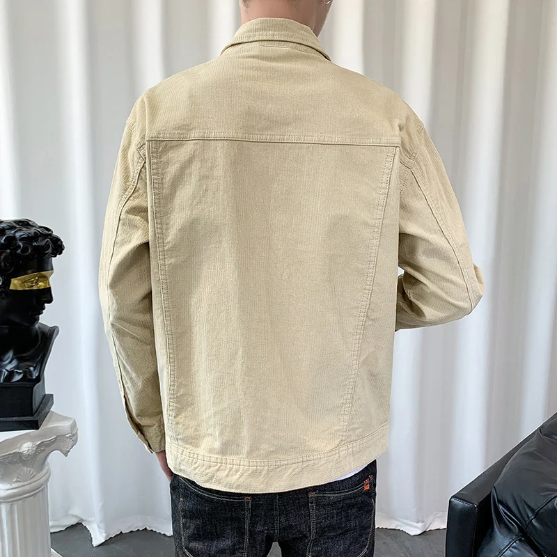 Herren Cordjacke im Worker‑Blouson‑Stil mit Metallknopf‑Verschluss und aufgesetzten Taschen Drune
