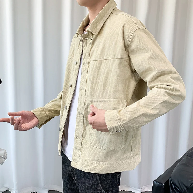 Herren Cordjacke im Worker‑Blouson‑Stil mit Metallknopf‑Verschluss und aufgesetzten Taschen Drune