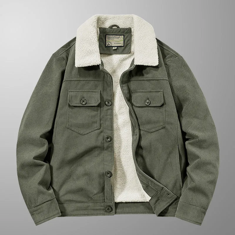 Herren Cordjacke im Truckerstil mit Teddyfutter und aufgesetzten Brusttaschen Drune