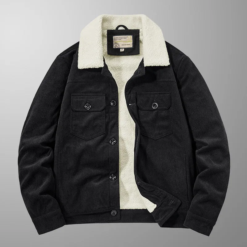 Herren Cordjacke im Truckerstil mit Teddyfutter und aufgesetzten Brusttaschen Drune
