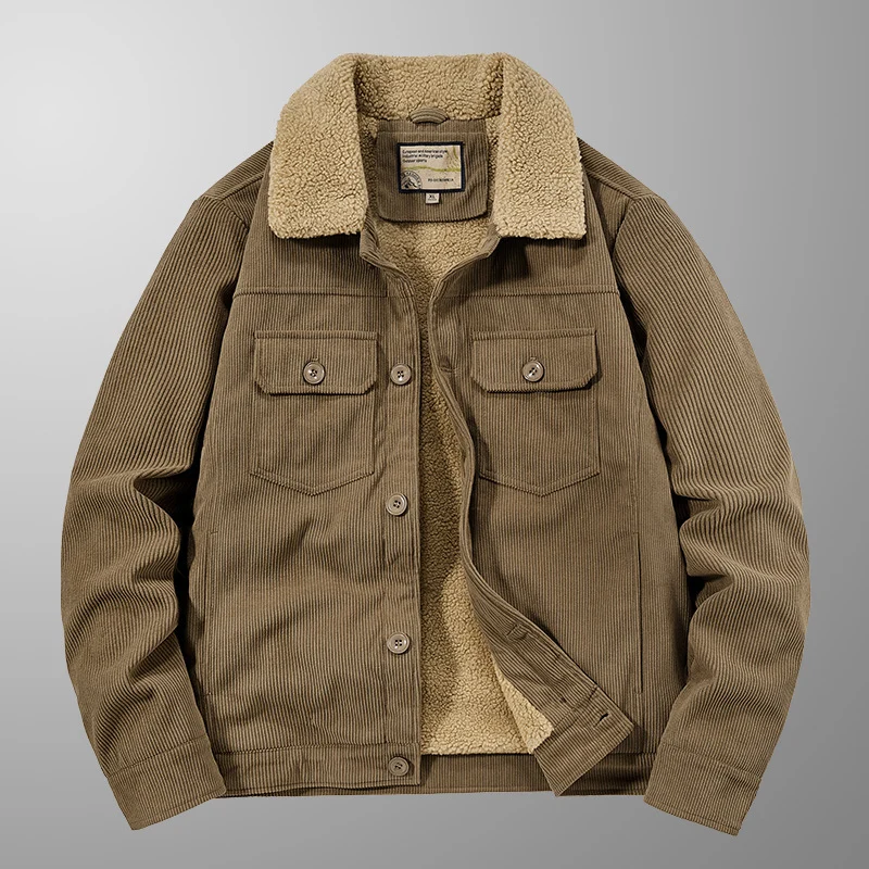 Herren Cordjacke im Truckerstil mit Teddyfutter und aufgesetzten Brusttaschen Drune