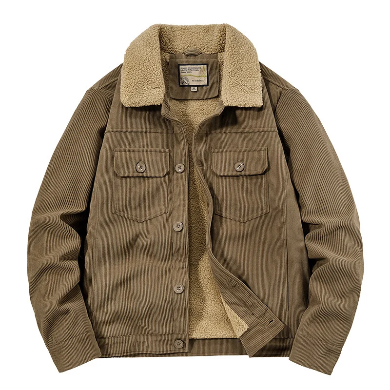 Herren Cordjacke im Truckerstil mit Teddyfutter und aufgesetzten Brusttaschen Drune