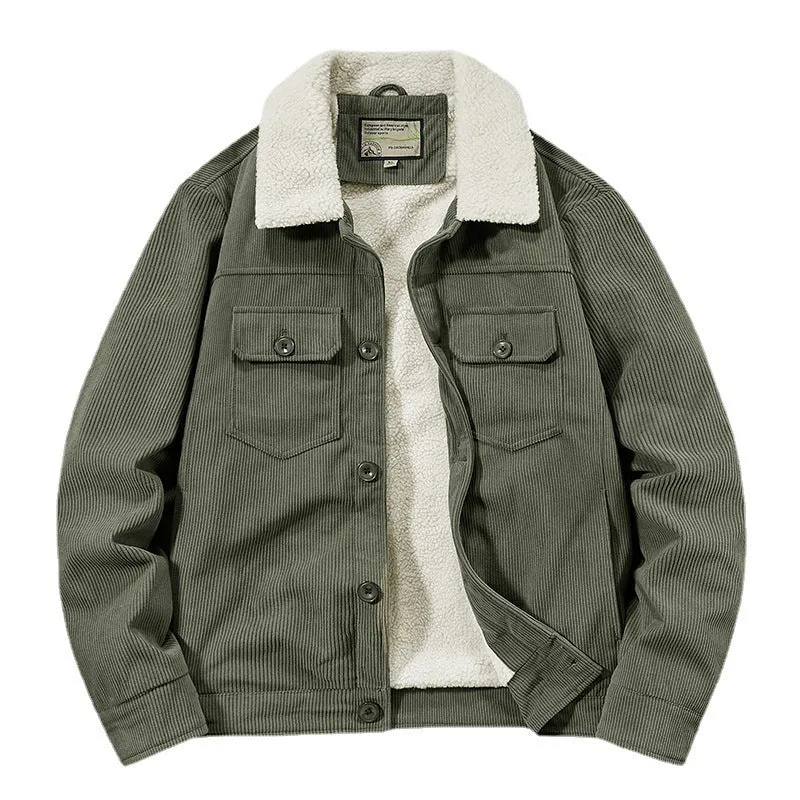 Herren Cordjacke im Truckerstil mit Teddyfutter und aufgesetzten Brusttaschen Drune