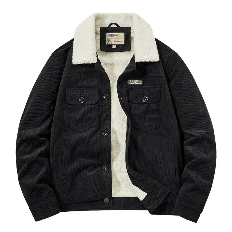 Herren Cordjacke im Truckerstil mit Teddyfutter und aufgesetzten Brusttaschen Drune