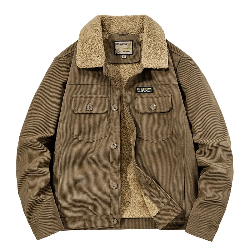 Herren Cordjacke im Truckerstil mit Teddyfutter und aufgesetzten Brusttaschen Drune