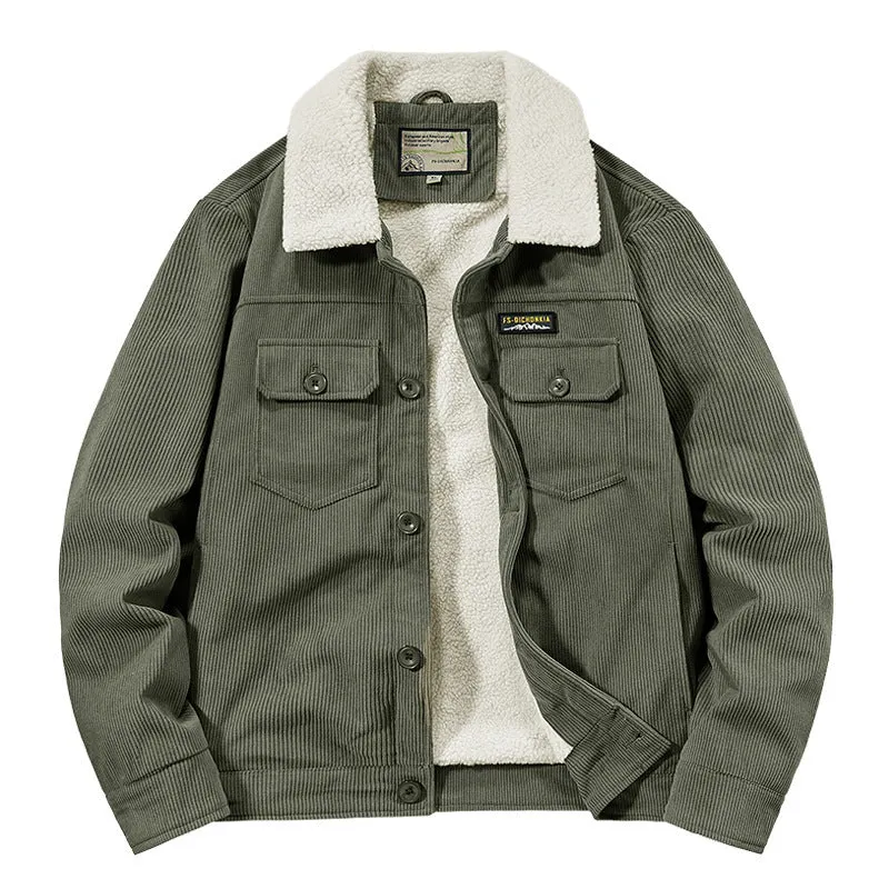 Herren Cordjacke im Truckerstil mit Teddyfutter und aufgesetzten Brusttaschen Drune