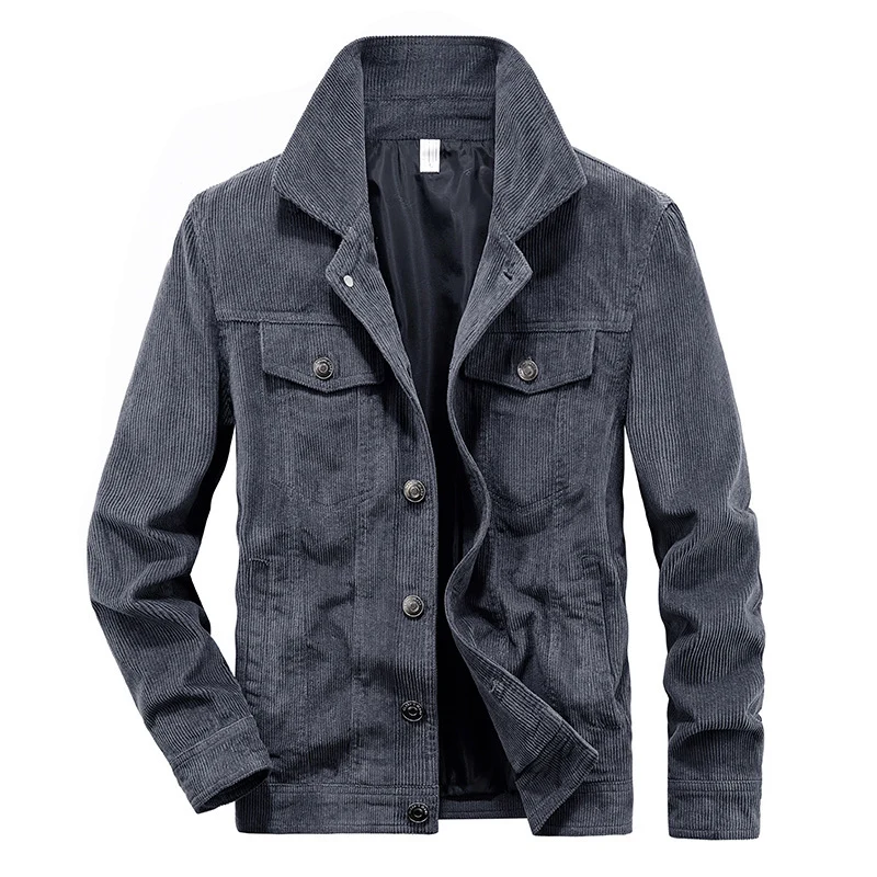 Herren Cordjacke im Truckerstil mit Feincordstruktur und Druckknopfverschluss Drune